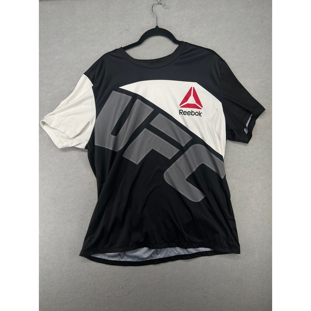 Reebok UFC Men 2XL Black White Colorblock Graphic Short Sleeve Training T-Shirt